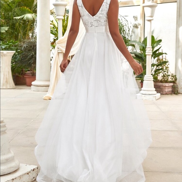 Azazie Ever-Pretty Sequin Embroidered Tulle High Low Dress - Picture 4 of 12